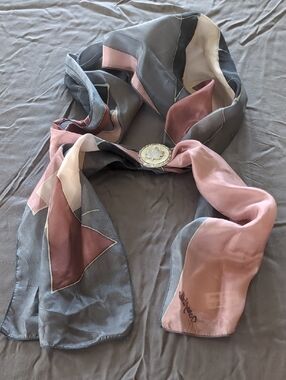 Silk Blend Pink and Gray Geometric Scarf
